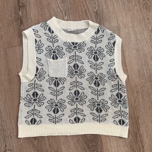 LA MIEL Cream and Black Floral Sweater Vest